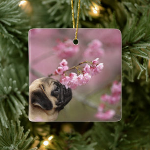 Blommar för Pug melling av körsbär Julgransprydnad Keramik