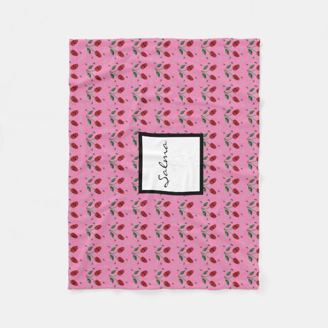 Blommar för rödkörsbärssystem fleecefilt (Framsidan)