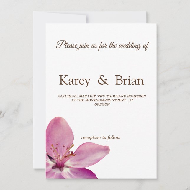 Blommar för rosa Blommigt - minimalt Bröllop-kort Inbjudningar (Framsida)