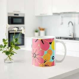 Blommar för rosa och Gult på Himmel Blue- Dopamin Kaffemugg