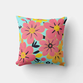Blommar för rosa och Gult på Himmel Blue- Dopamin Kudde