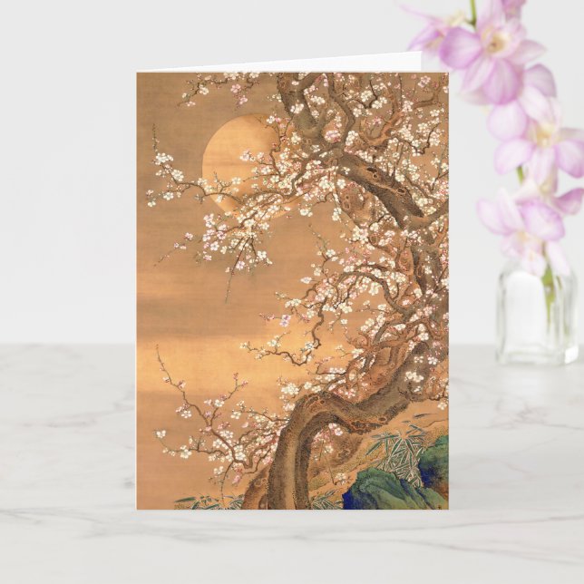 Blommar för rosa och vita plommon i Moonlight, Shi Kort (Orkide)