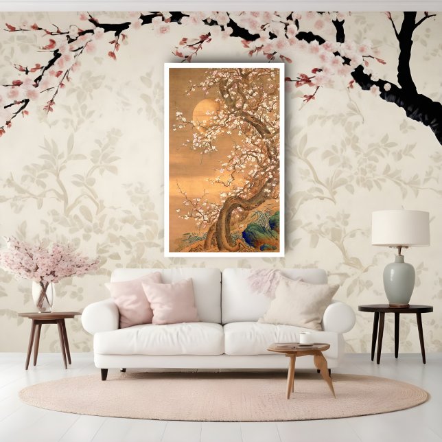 Blommar för rosa och vita plommon i Moonlight, Shi Poster (Skapare uppladdad)