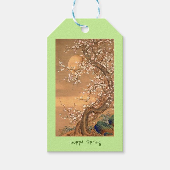 Blommar för rosa och vita plommon i Moonlight, Shi Presentetikett (Framsidan)