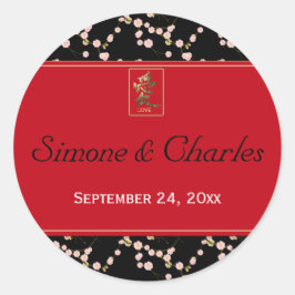 Blommar för rött och svart körsbär 1,5-tums rund f runt klistermärke