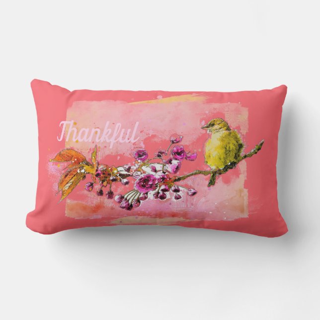 Blommar för tacksamma körsbär och Finch Lumbar Pil Lumbarkudde (Framsida)