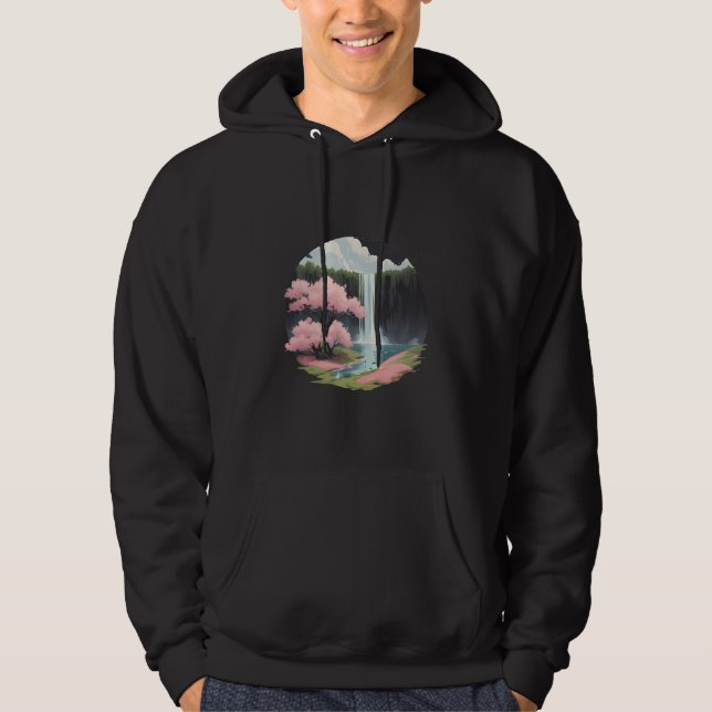 Blommar för vattenfall och körsbär hoodie (Framsida)