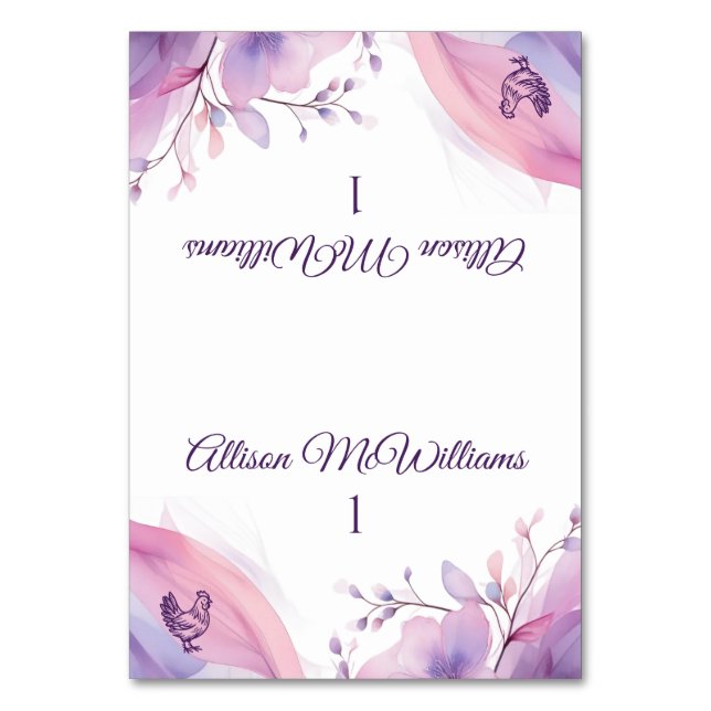 Blommar för vattenfärg Cherry-Poultry-ikon-Bröllop Bordsnummer (Framsidan)