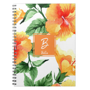 Blommar för vattenfärgen Orange Monogram Anteckningsbok