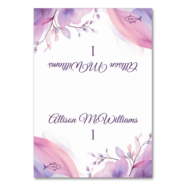 Blommar för vattenfärgsfärgsfärja-fiskikonen-Bröll Bordsnummer (Framsidan)