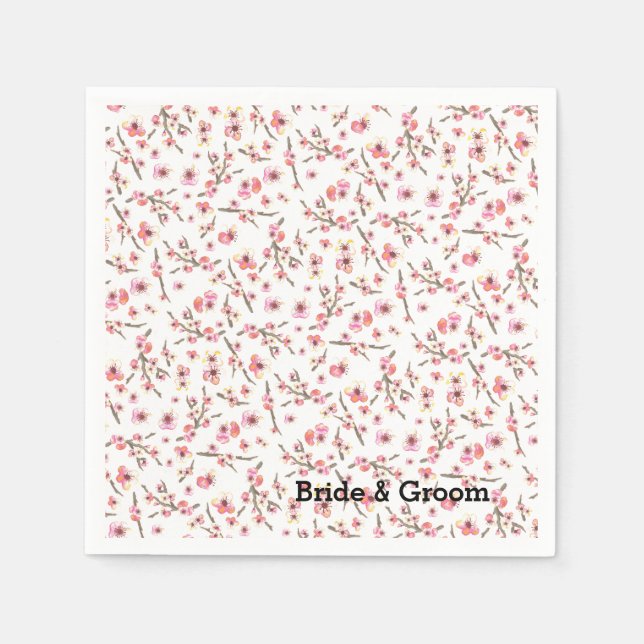 Blommar för vattenfärgsfärgskörsbär pappersservett (Framsidan)