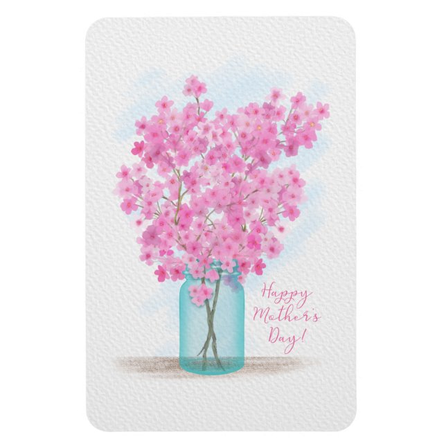 Blommar för vattenfärgskörsbär i Burk Mors dag Magnet (Vertikal)