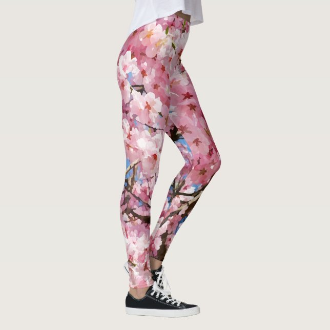 Blommar för vattenfärgskörsbär leggings (Höger)