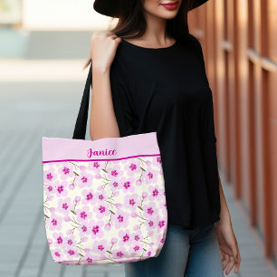 Blommar för vattenfärgskörsbär och grädde tygkasse