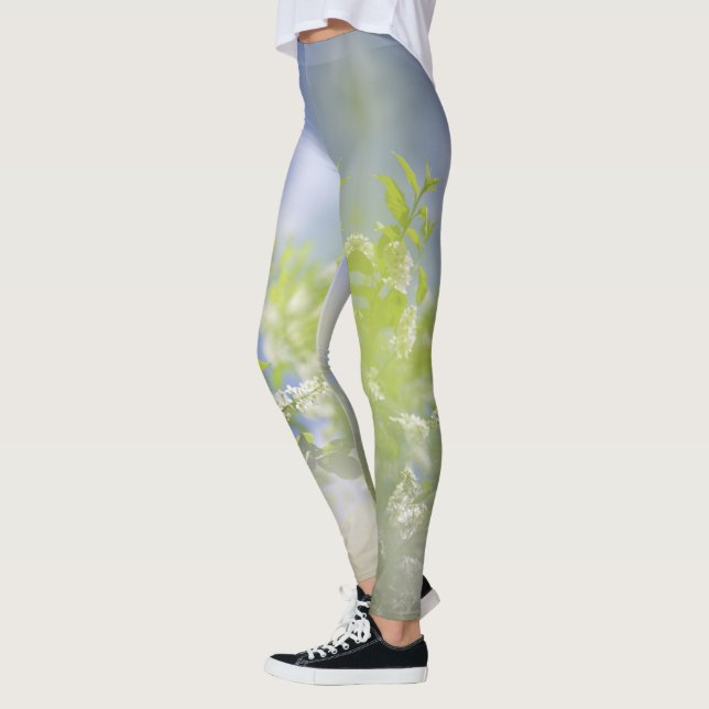 Blommar från Bird Cherry Träd Flowers Himlar Leggi Leggings (Vänster)