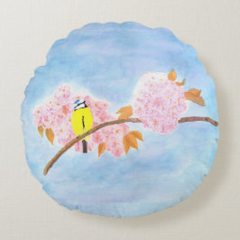 Blommar & Garden Bird Rund Kudde