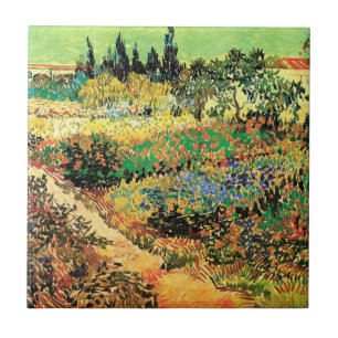 Blommar Garden med Väg av Vincent van Gogh Kakelplatta