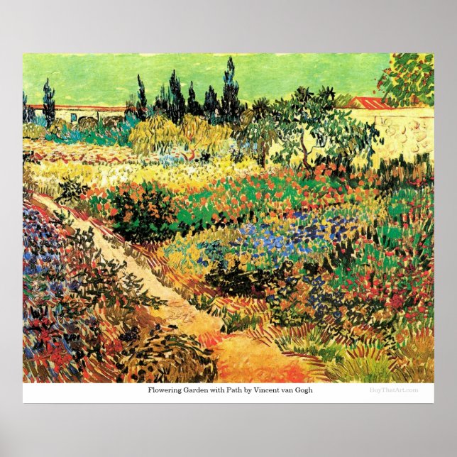 Blommar Garden med Väg av Vincent van Gogh Poster (Framsidan)