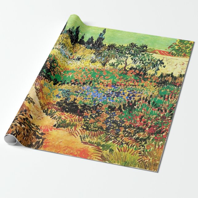 Blommar Garden med Väg av Vincent van Gogh. Presentpapper (Utrullad)