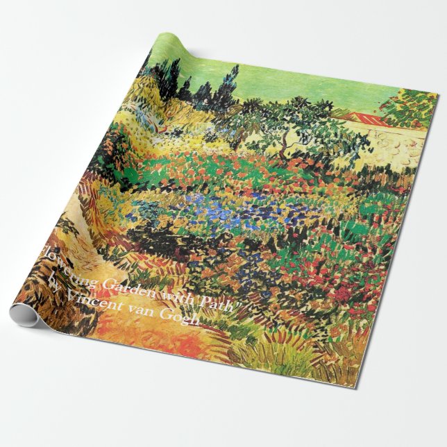 Blommar Garden med Väg av Vincent van Gogh. Presentpapper (Utrullad)