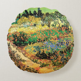 Blommar Garden med Väg av Vincent van Gogh Rund Kudde