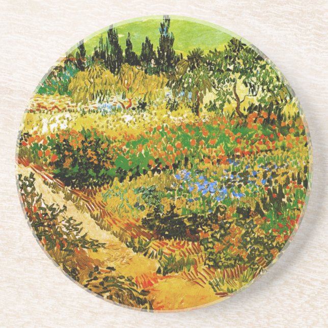Blommar Garden med Väg Van Gogh Fine Art Underlägg (Framsidan)