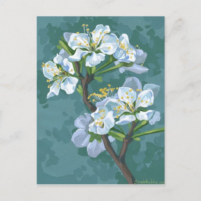 Blommar gren i äpplet träd vykort (Framsida)