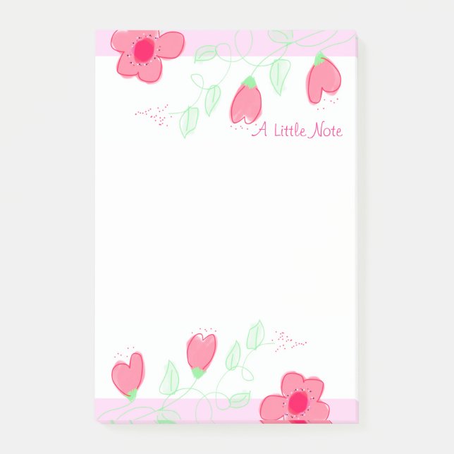 Blommar Heart Mönster med Rosa Post-it Block (Framsida)