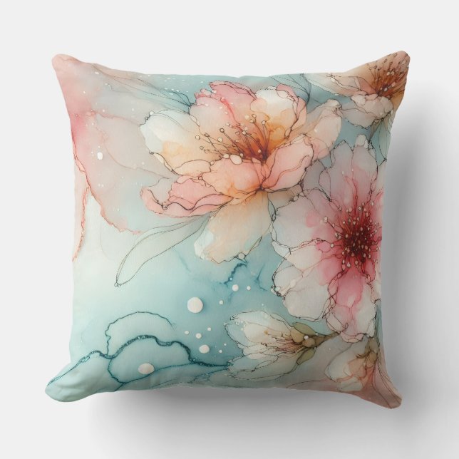 Blommar i Bloom: En Abstrakt Alcohol Bläck-design Kudde (Framsida)