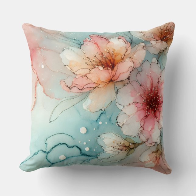 Blommar i Bloom: En Abstrakt Alcohol Bläck-design Kudde (Framsida)