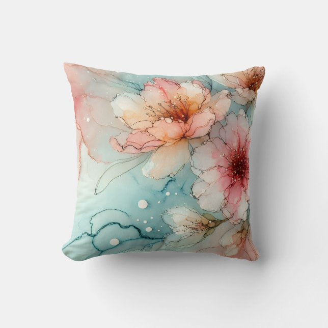 Blommar i Bloom: En Abstrakt Alcohol Bläck-design Kudde (Framsida)