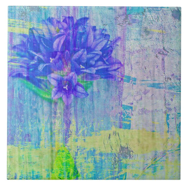 Blommar i Blue Violet Kakelplatta (Framsidan)