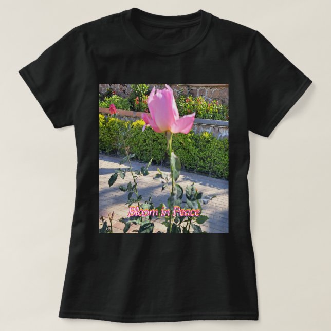 Blommar i frid Rosa Ros Blommig Dam T-Shirt (Design framsida)
