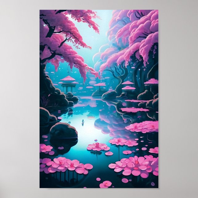 Blommar i modern japansk Garden Cherry Poster (Framsidan)