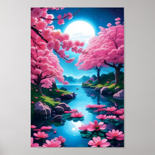 Blommar i modern japansk Garden Cherry Poster