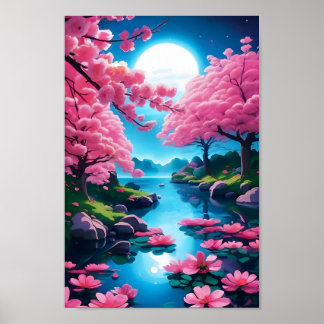 Blommar i modern japansk Garden Cherry Poster