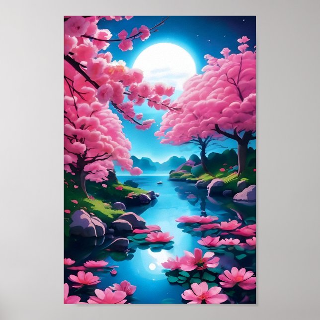 Blommar i modern japansk Garden Cherry Poster (Framsidan)