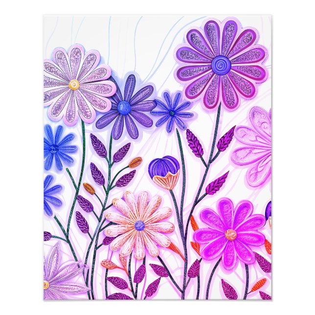 Blommar i papper och tråd: 3D quillade vildblommor Fototryck (Framsidan)