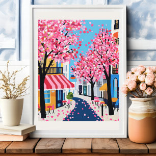 Blommar i Paris Street Cherry Cafe Wall Art Poster