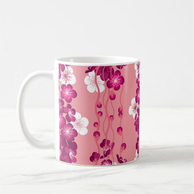 blommar i rosa ros: sömlös bakgrund. kaffemugg (Vänster)