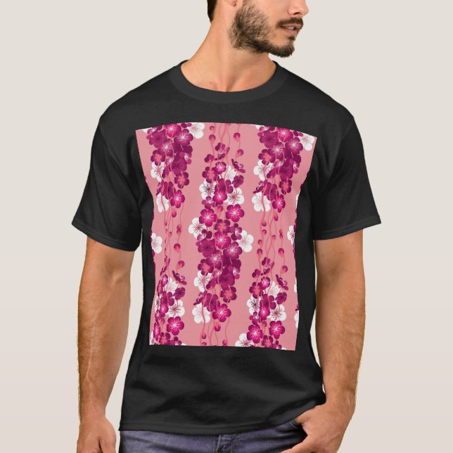 blommar i rosa ros: sömlös bakgrund. t shirt (Framsida)