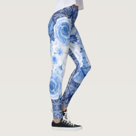 Blommar i Stil! Blåblommig utskrift av chic Leggings
