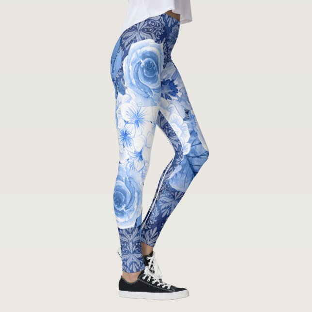Blommar i Stil! Blåblommig utskrift av chic Leggings (Höger)