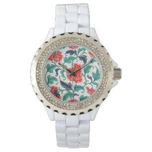 Blommar i tid: Vintage av Elegant Red Blommigt Armbandsur