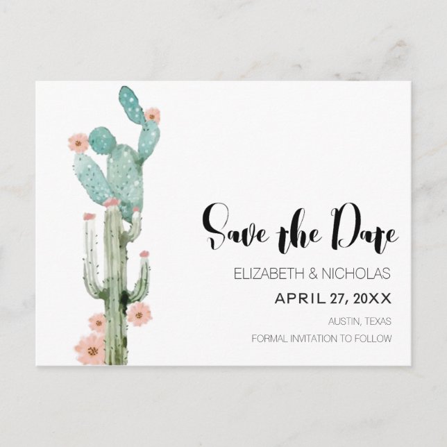 Blommar Kärlek - Cactus Photo Save Date (fotospard Meddelande Vykort (Framsida)