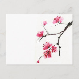 Blommar körsbär. Vår. Bläck och pensel. Vykort