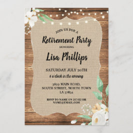 Blommar lantlig vit för pensionpartyet Wood Burlap Inbjudningar