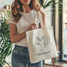 Blommar Line Art Woman Head, svart, minimalistisk