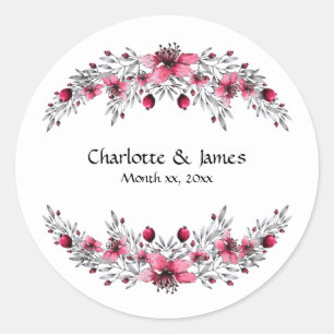Blommar med färgen Cranberry Red Watercolor Runt Klistermärke