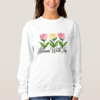 Blommar med glädje rosa tulpan floral sweatshirt t shirt